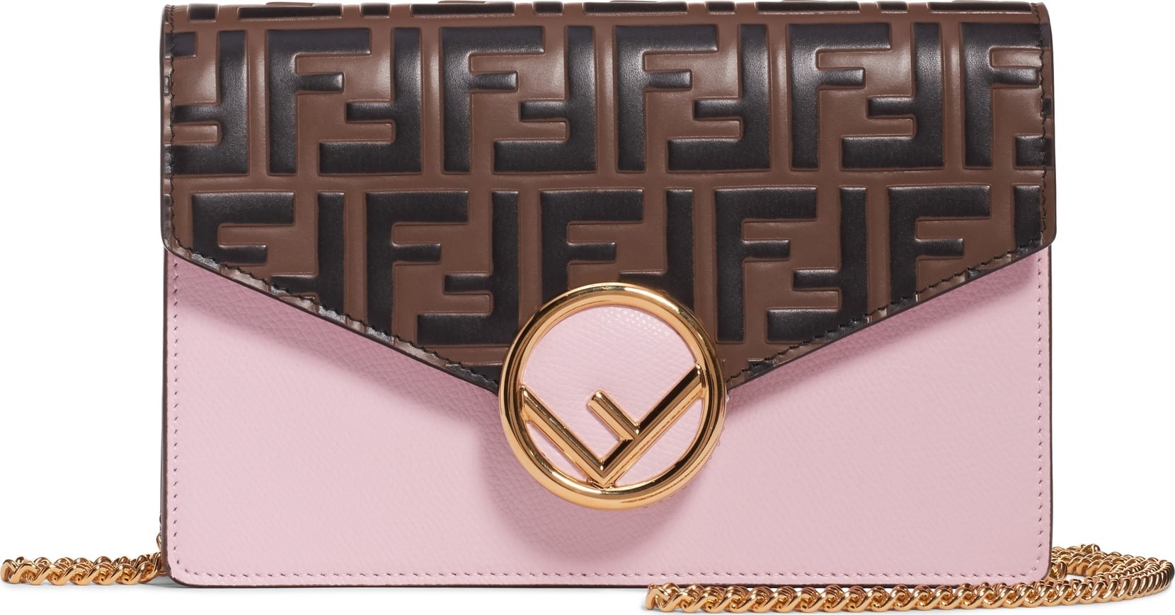 Fendi Logo Calfskin Leather Wallet on a Chain