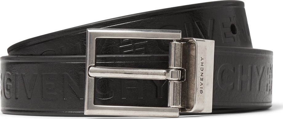 Givenchy 3cm Black Reversible Embossed Smooth and Full-Grain Leather Belt