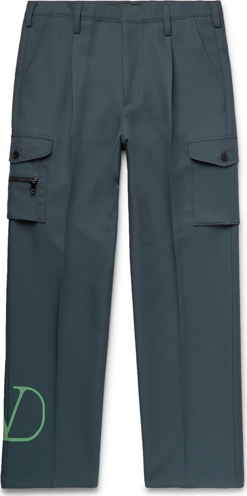Valentino Pleated Logo-Print Tech-Jersey Cargo Trousers