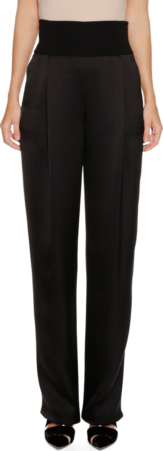 Giorgio Armani High-Waist Tapered-Leg Satin Trousers