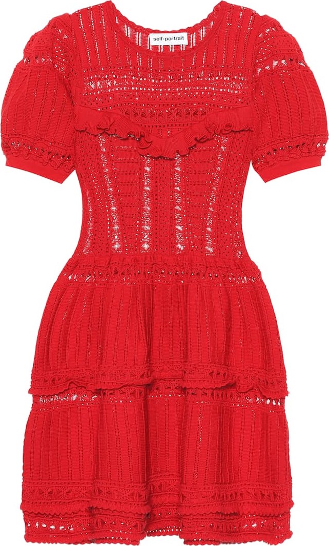 Self Portrait Lace cotton knit minidress