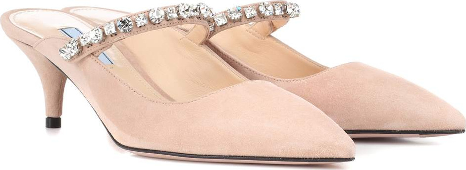 Prada Embellished suede mules