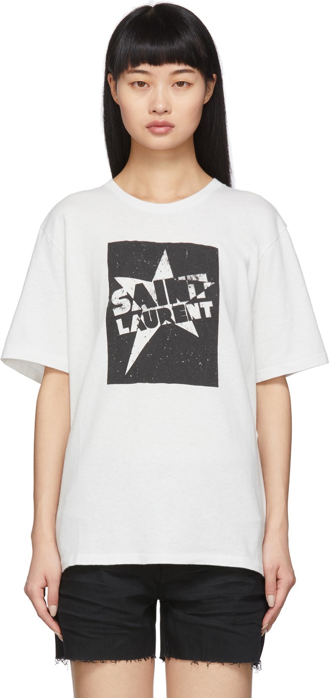 Saint Laurent White 'Saint Laurent' Star T-Shirt