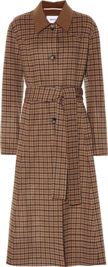 Nanushka Sira checked wool and silk coat