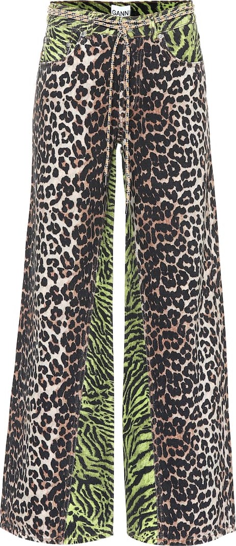 Ganni Leopard-print wide-leg cotton pants