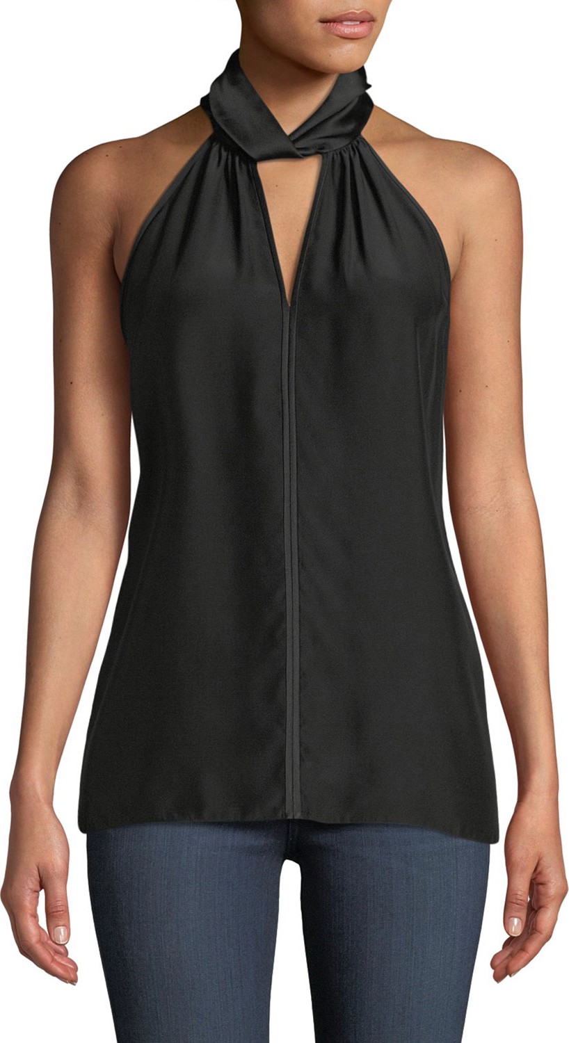 Elie Tahari Regan High-Neck Silk Halter Top