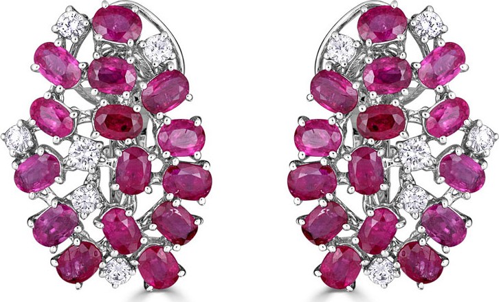 ZYDO Unique 18k White Gold Diamond & Ruby Earrings