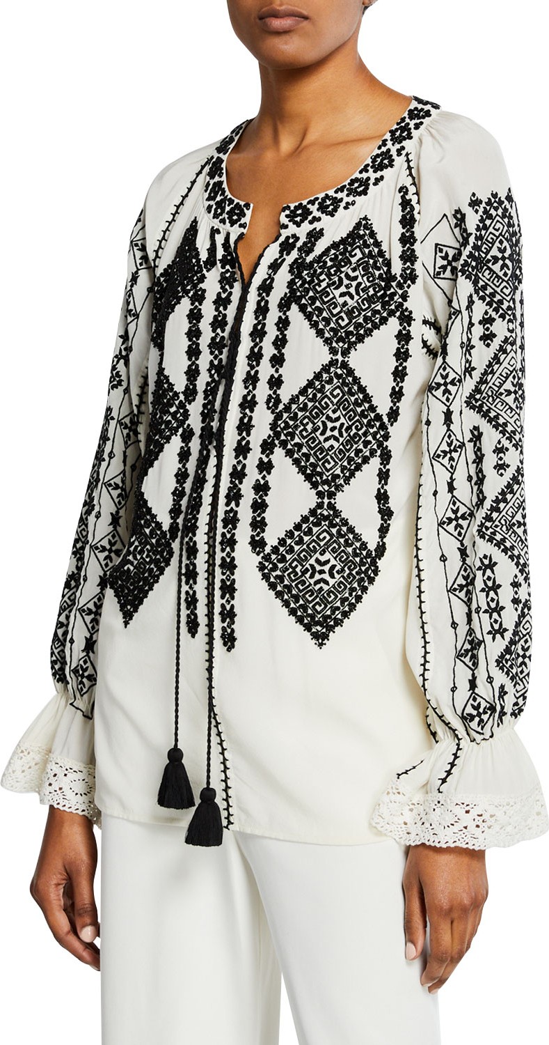 FIGUE Lana Embroidered Peasant Top