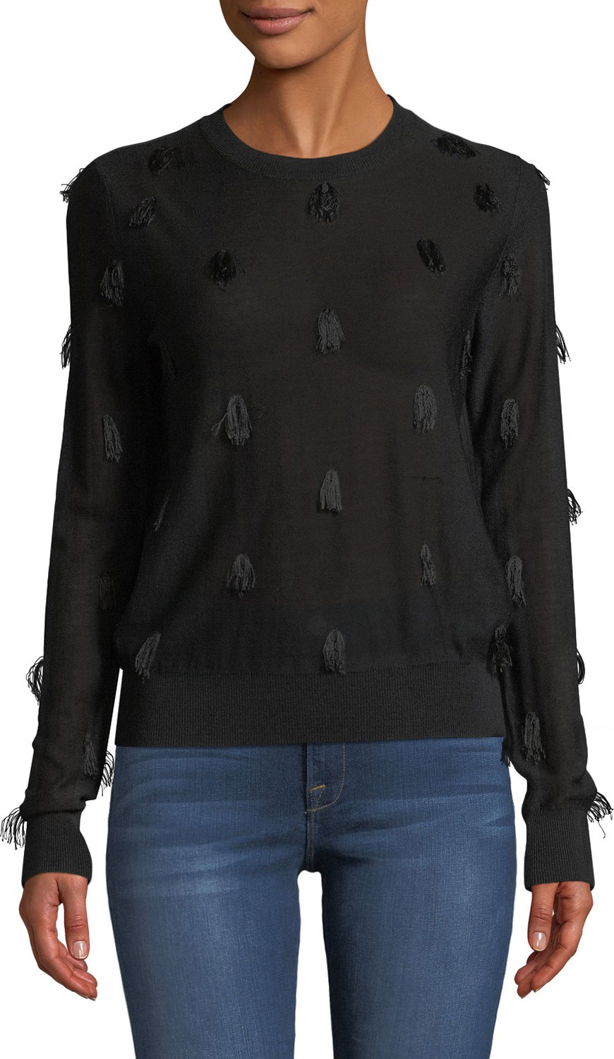 Christian Wijnants Kohino Crewneck Pullover Sweater w/ Fringe Details