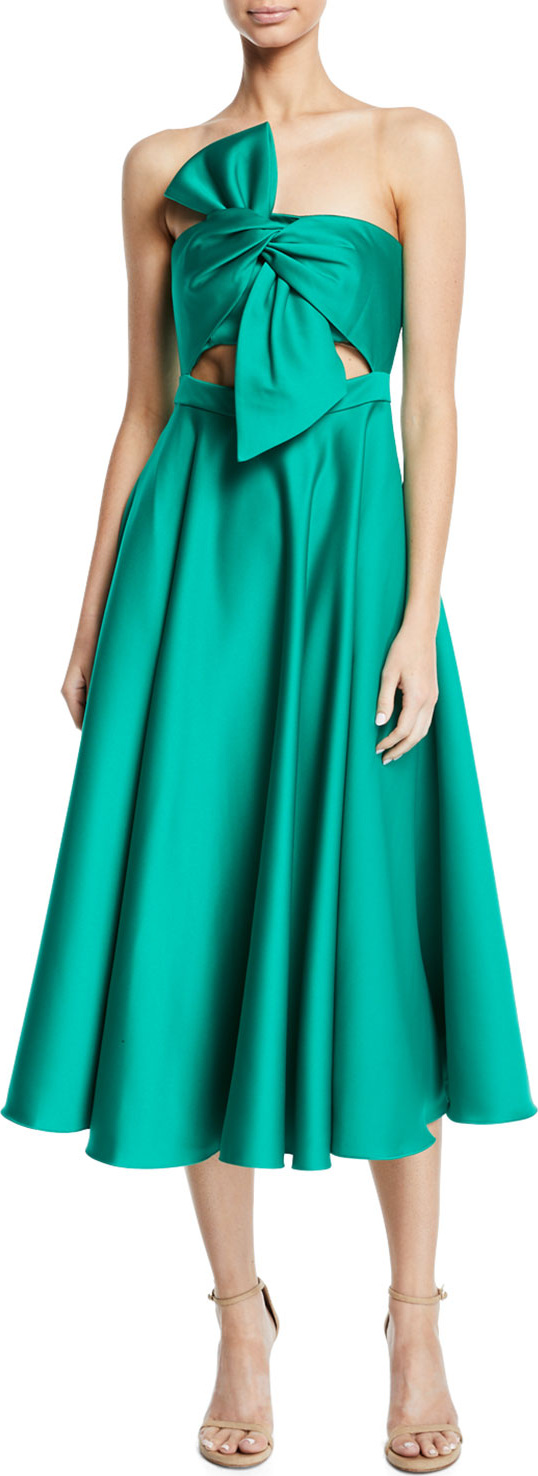 Jay Godfrey Strapless Twist-Front Satin Midi Dress