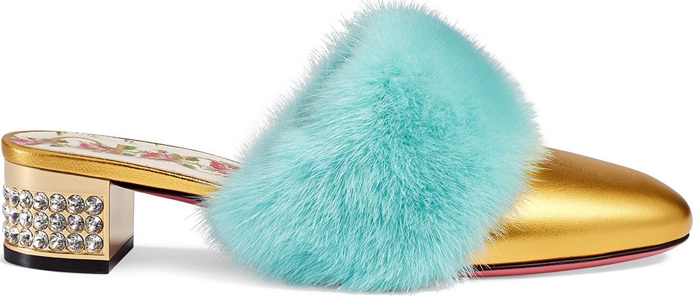 Gucci Leather slides with mink fur