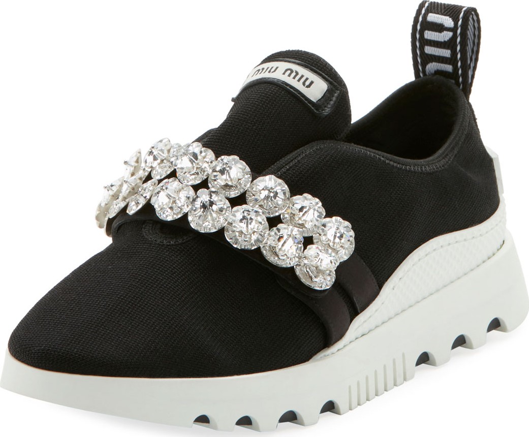 Miu Miu Stretch-Fabric Embellished Trainers