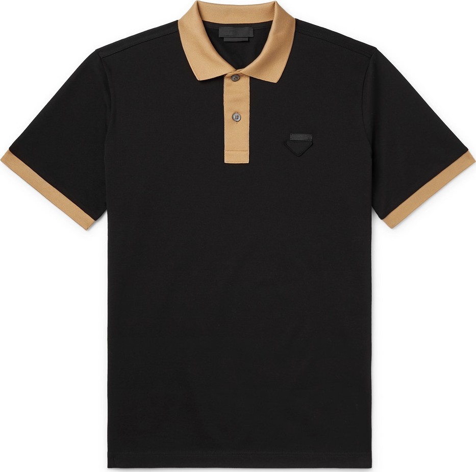 Prada Slim-Fit Logo-Appliquéd Contrast-Tipped Cotton-Piqué Polo Shirt