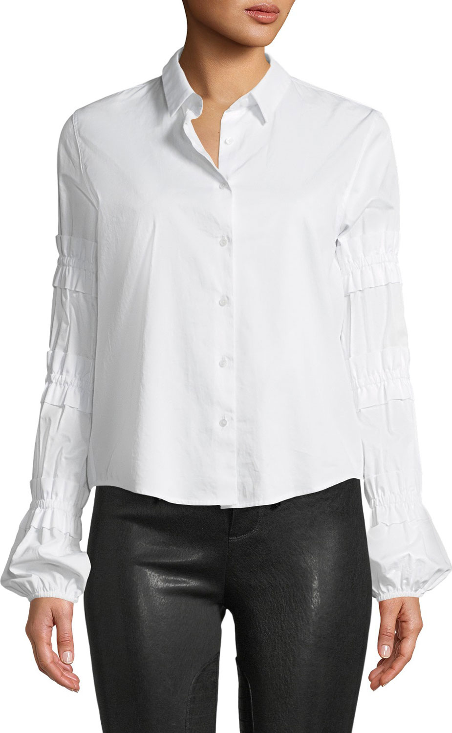Alexis Andriel Button-Front Ruffle Cotton Shirt