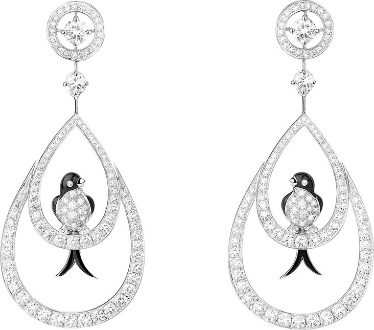 Boucheron 18k Diamond Swallows Pendant Earrings