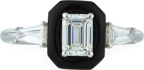 Nikos Koulis Oui 18k White Gold Diamond & Black Enamel Solitaire Ring