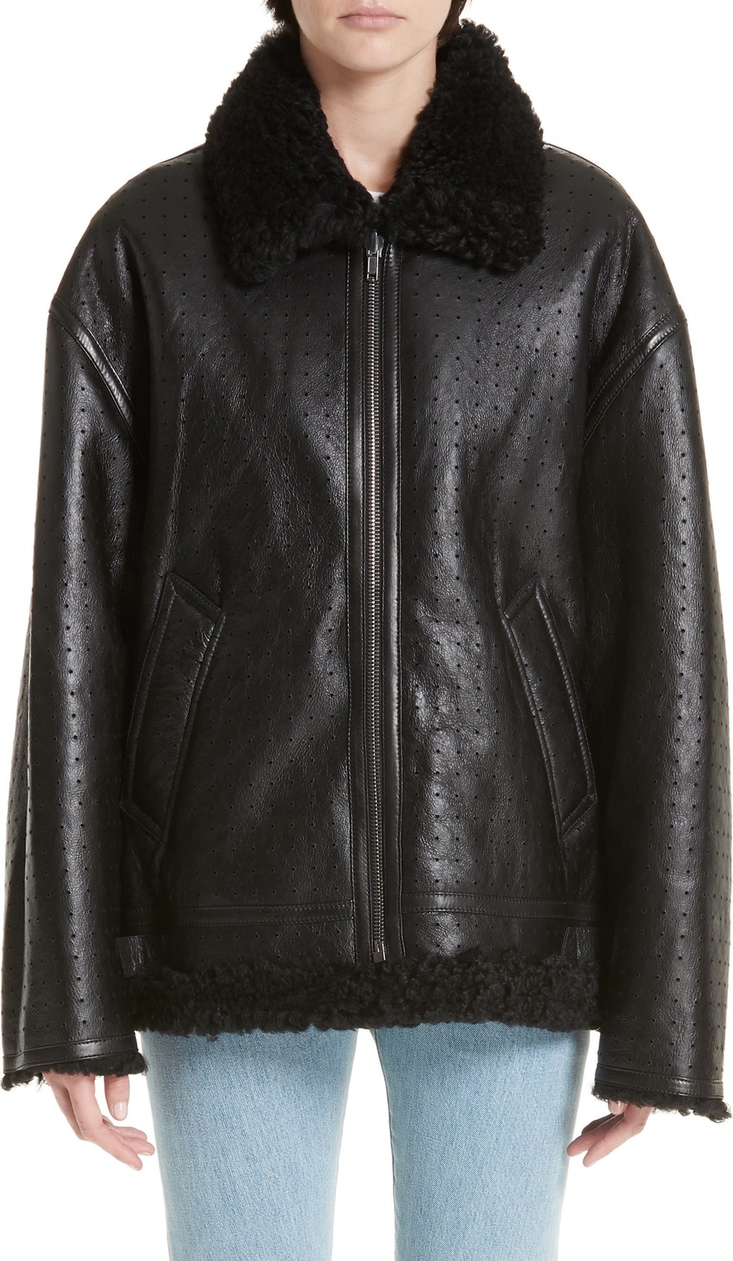 Vetements Perforated Genuine Shearling Coat