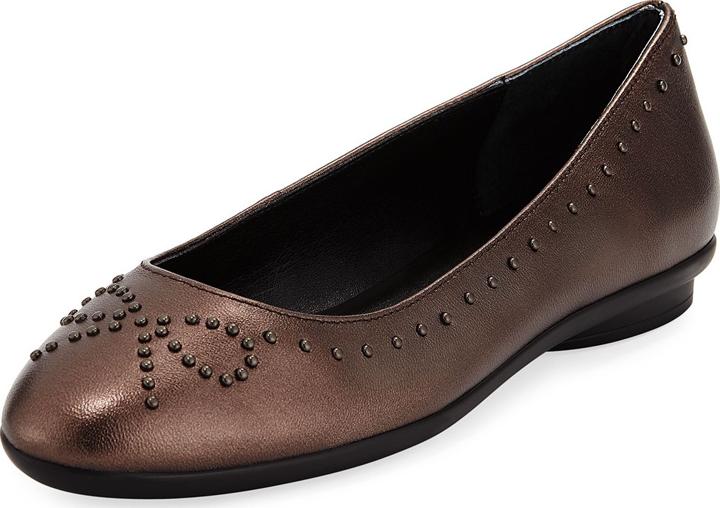 Donald J Pliner Markie Bow-Studded Metallic Leather Ballet Flats