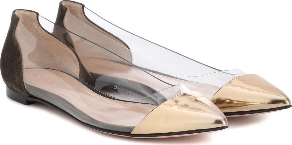 Gianvito Rossi Plexi leather and suede ballerinas