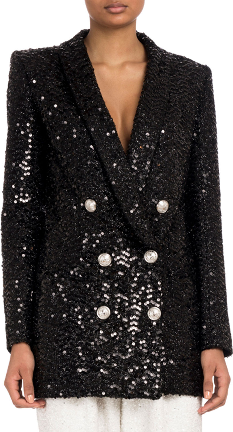 Balmain Double-Breasted Six-Button Paillettes Sequin Jacket