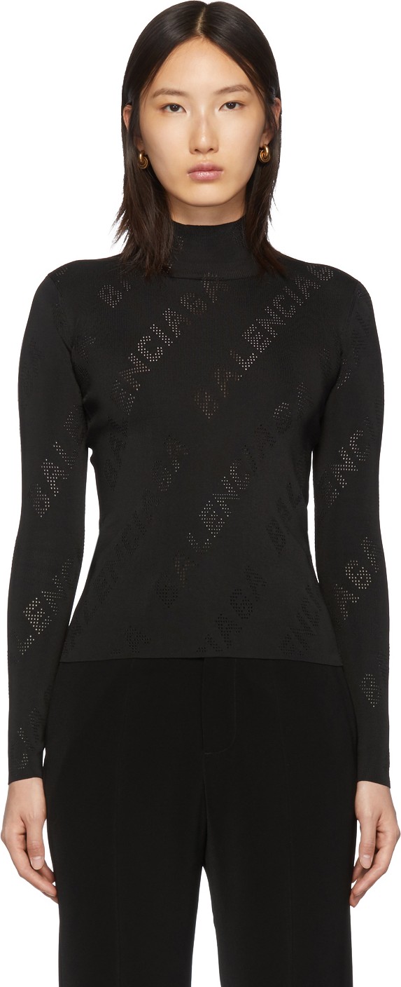 Balenciaga Black Knit Perforated Logo Turtleneck