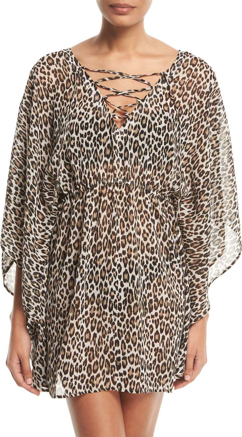 Tommy Bahama Cat Meow Lace-Front Open-Back Tunic Coverup