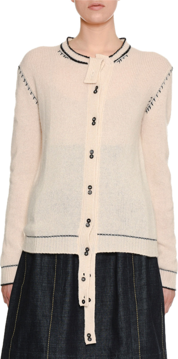 Marni Button-Front Cashmere Cardigan w/ Varsity-Stitch Detail
