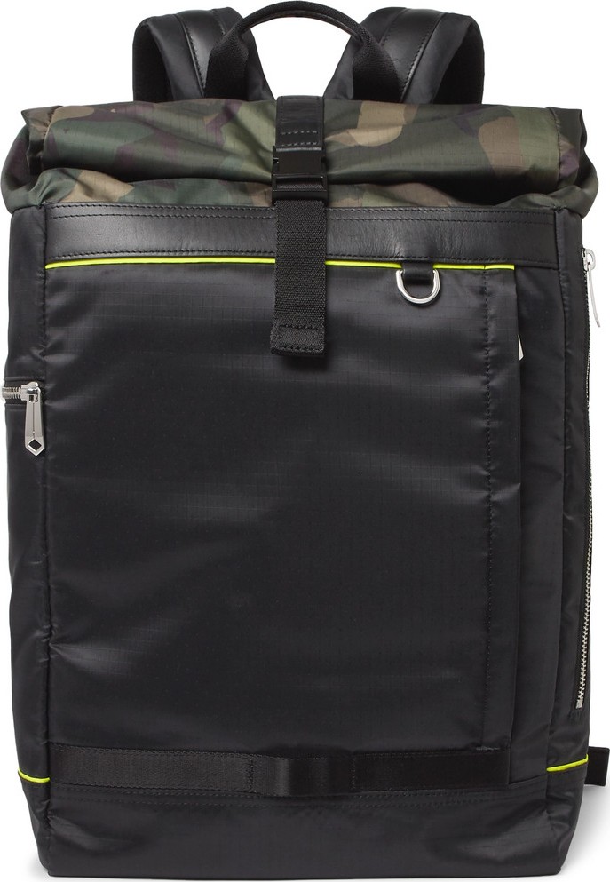 Paul Smith Leather-Trimmed Camouflage-Panelled Ripstop Backpack