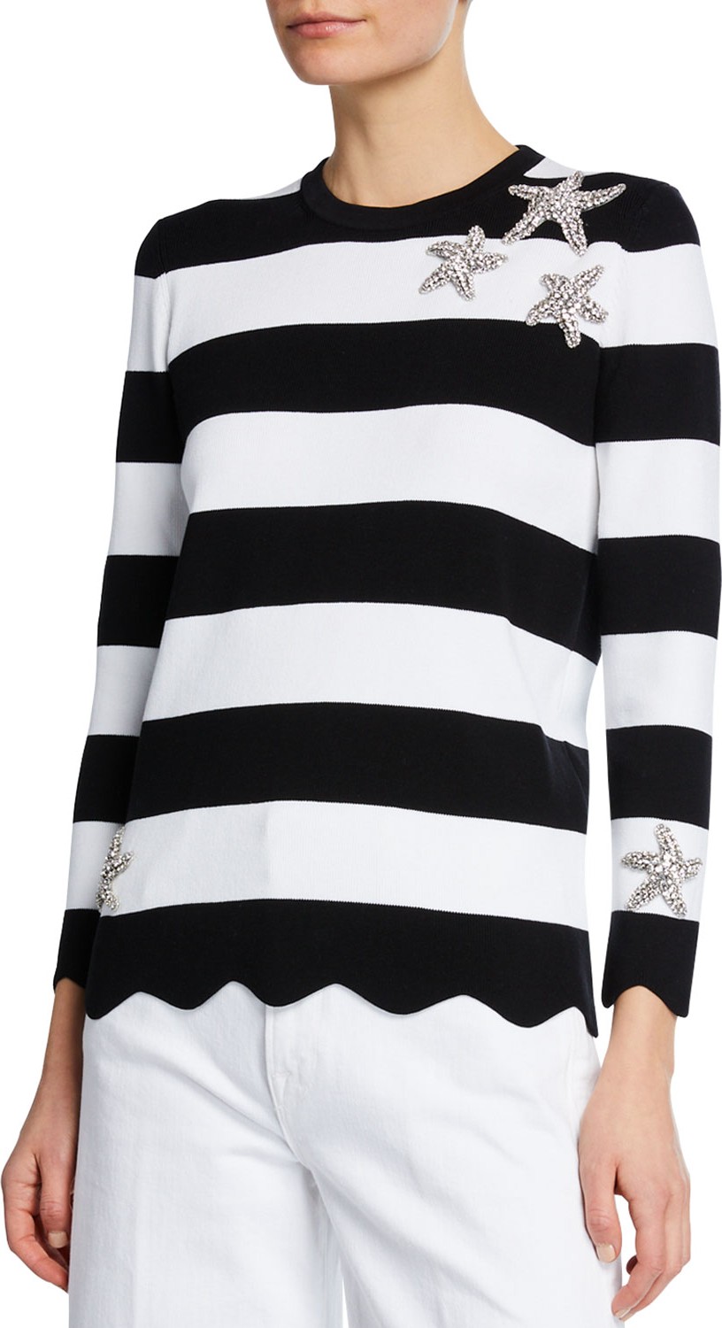Michael Kors Collection Starfish-Embellished Striped Compact Cotton Tee