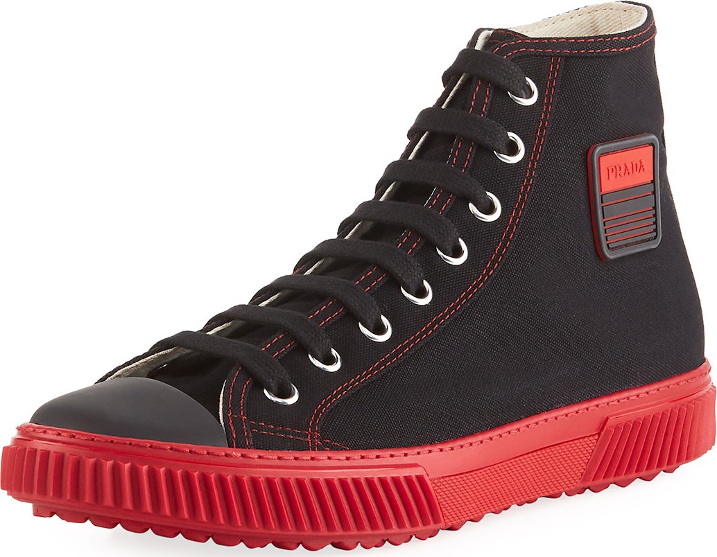 Prada Men's Canapa Canvas High-Top Sneakers