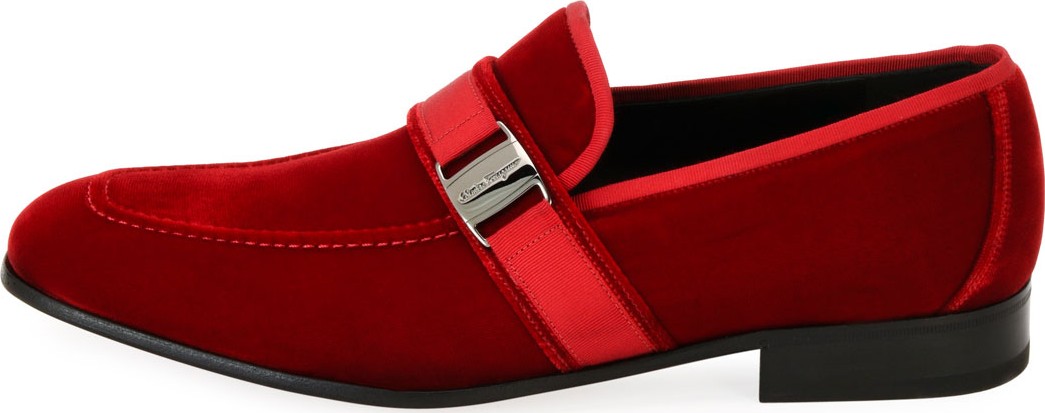 Salvatore Ferragamo Men's Velvet Formal Loafer, Red