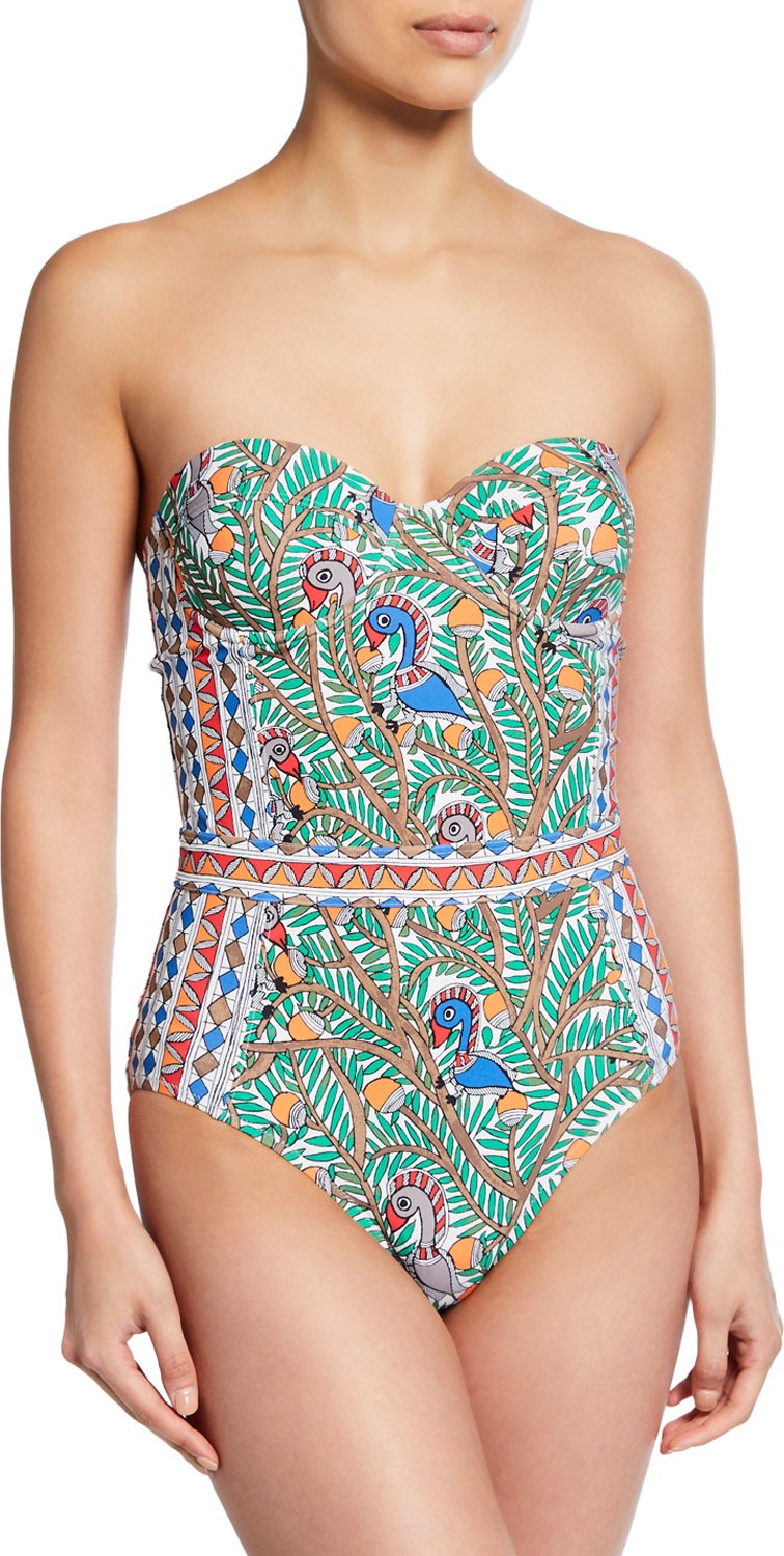 Tory Burch Bird-Print Underwire One-Piece Swimsuit