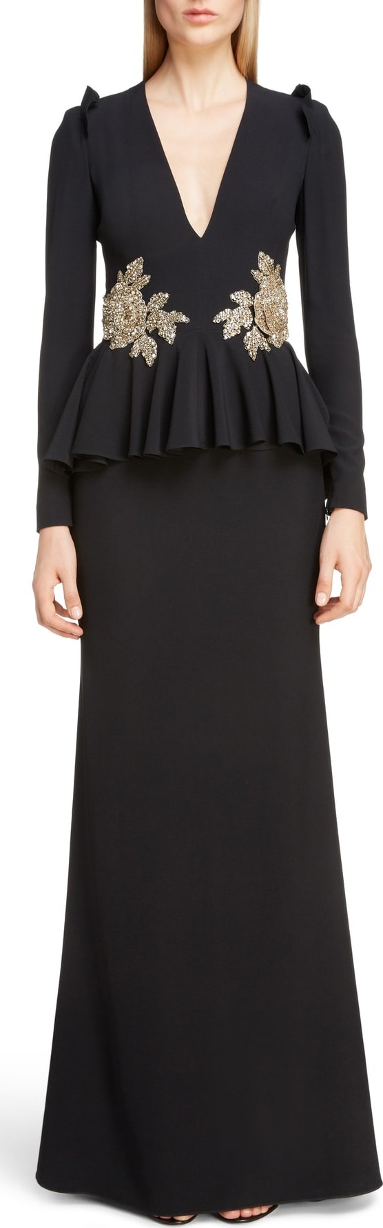 Alexander McQueen Embellished Peplum Waist Gown