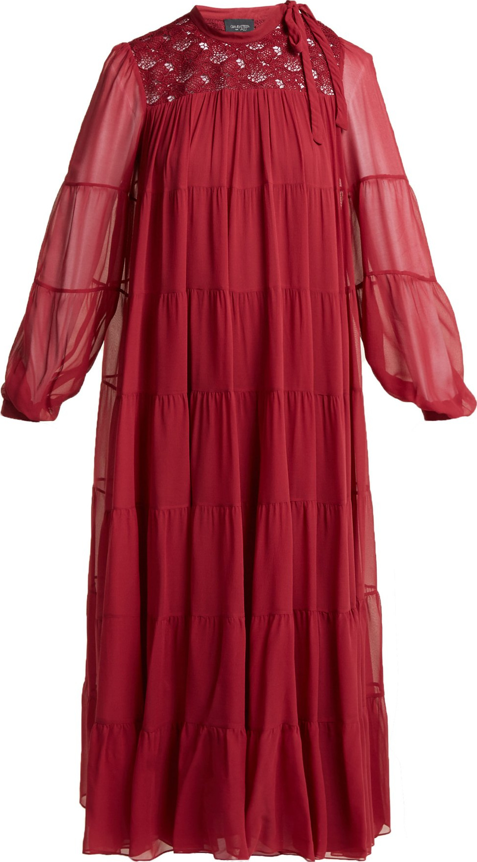 Giambattista Valli Macramé lace tiered silk-chiffon dress