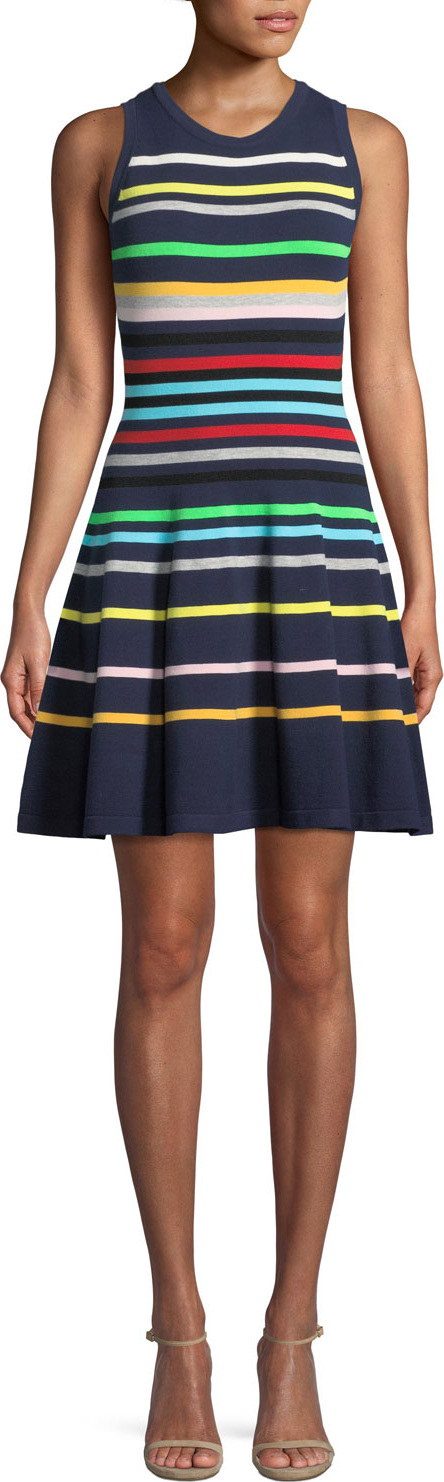 MILLY Rainbow Striped Flare Dress