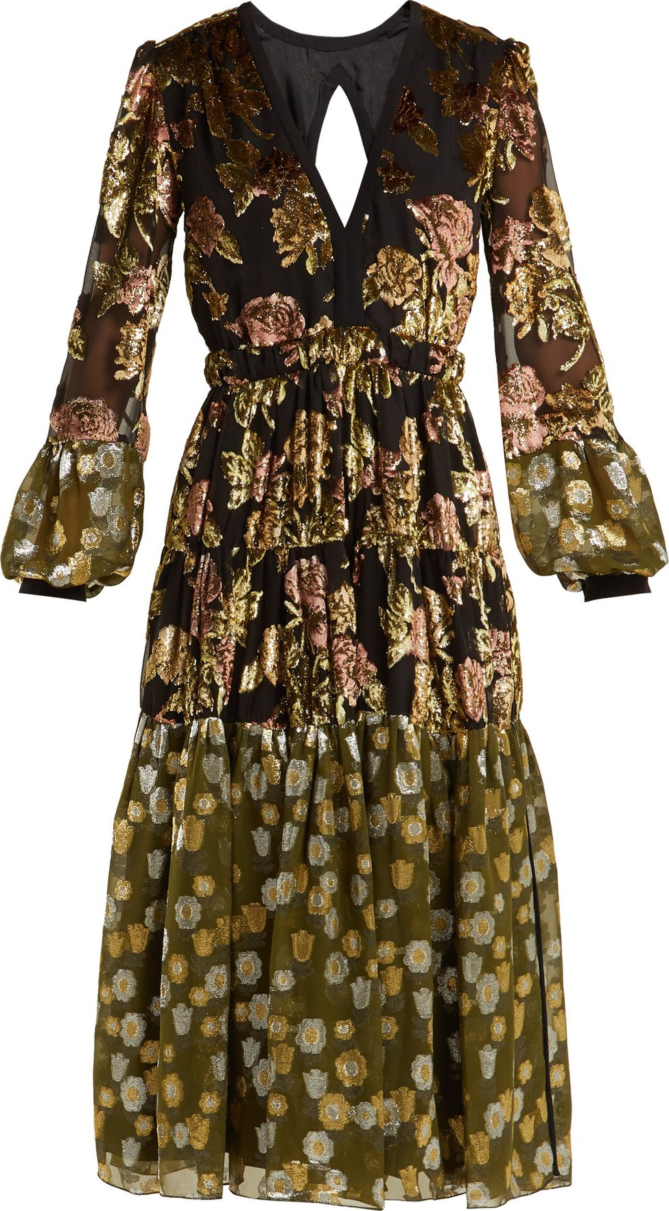 ROCHAS Tiered velvet devoré midi dress