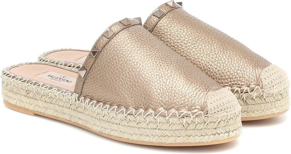Valentino Rockstud leather mule espadrilles