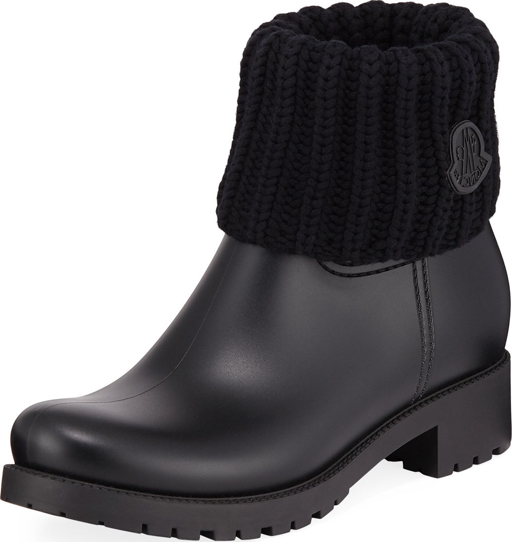 Moncler Ginette Rubber Boots with Knit Top