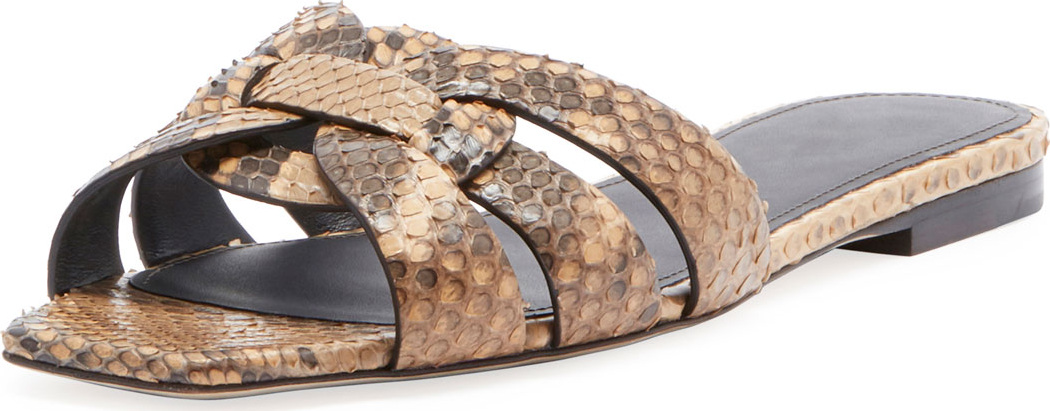 Saint Laurent Tribute Flat Python Snake Slide Sandal