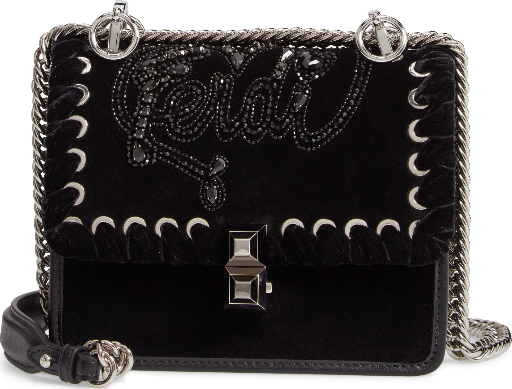 Fendi Small Kan I Velvet Shoulder Bag