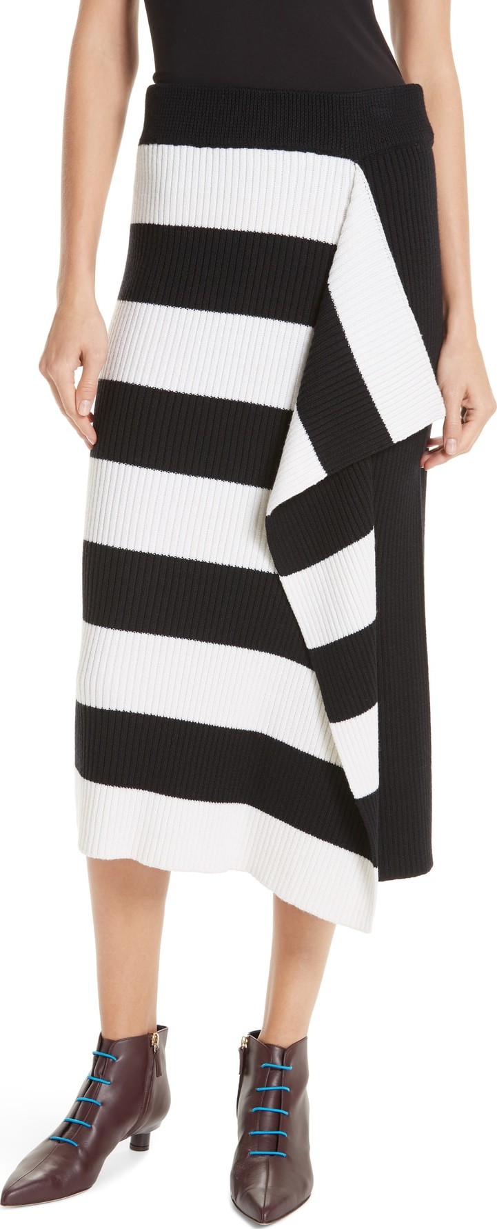 Tibi Origami Flap Stripe Midi Skirt