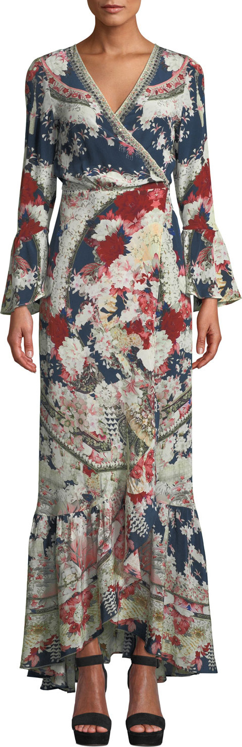 Camilla Twin Shadow Silk Flounce Wrap Dress