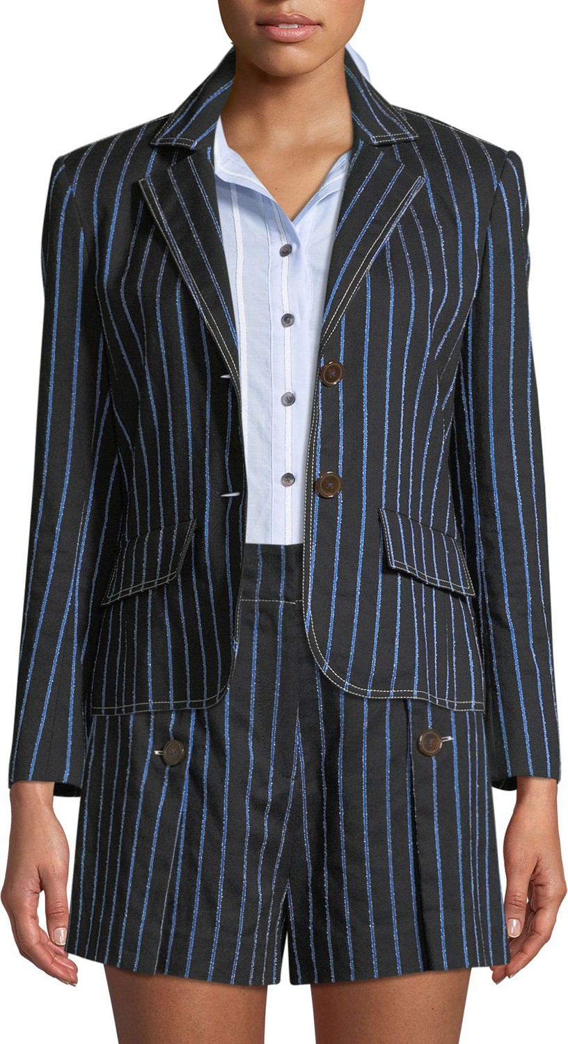 Derek Lam 10 Crosby Two-Button Striped Cropped Blazer