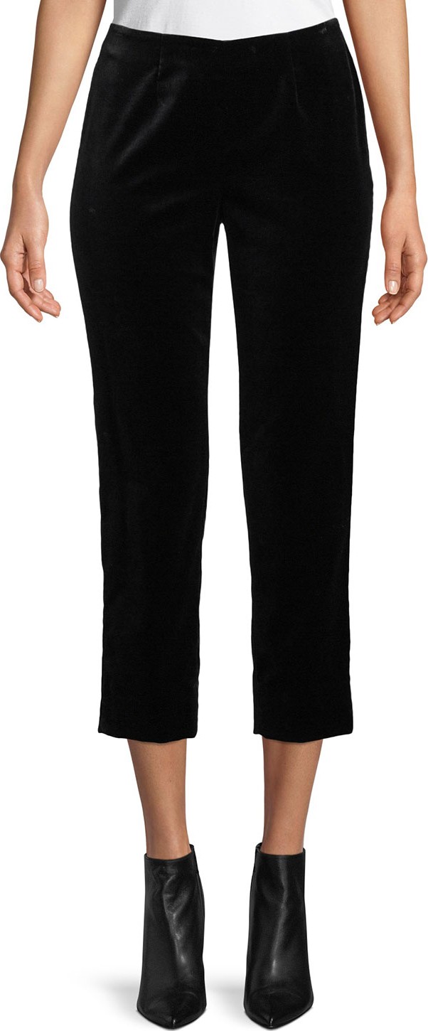 Piazza Sempione Audrey Side-Zip Straight-Leg Velvet Cropped Pants