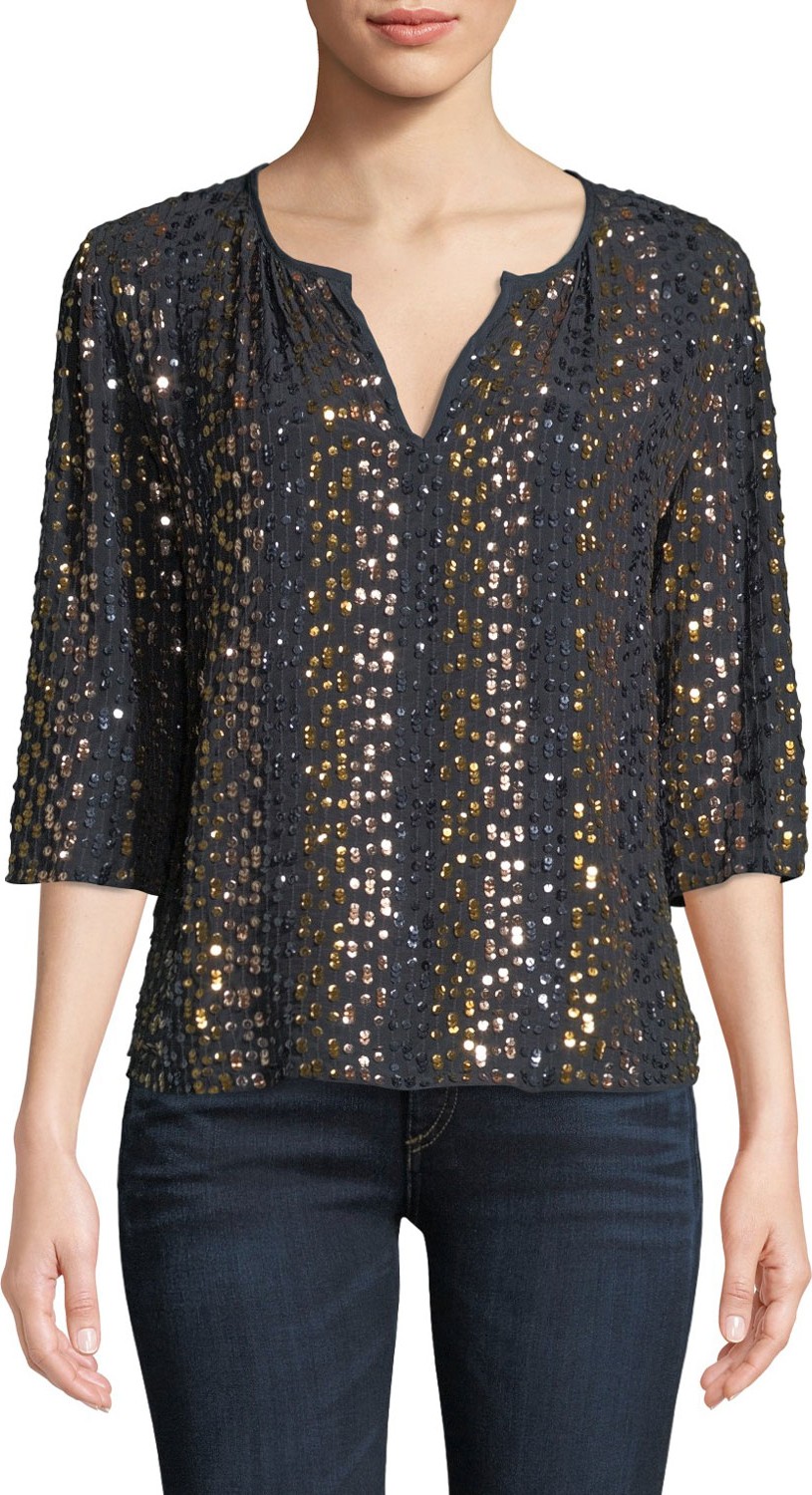 Velvet By Graham & Spencer Prima Sequin V-Neck Top
