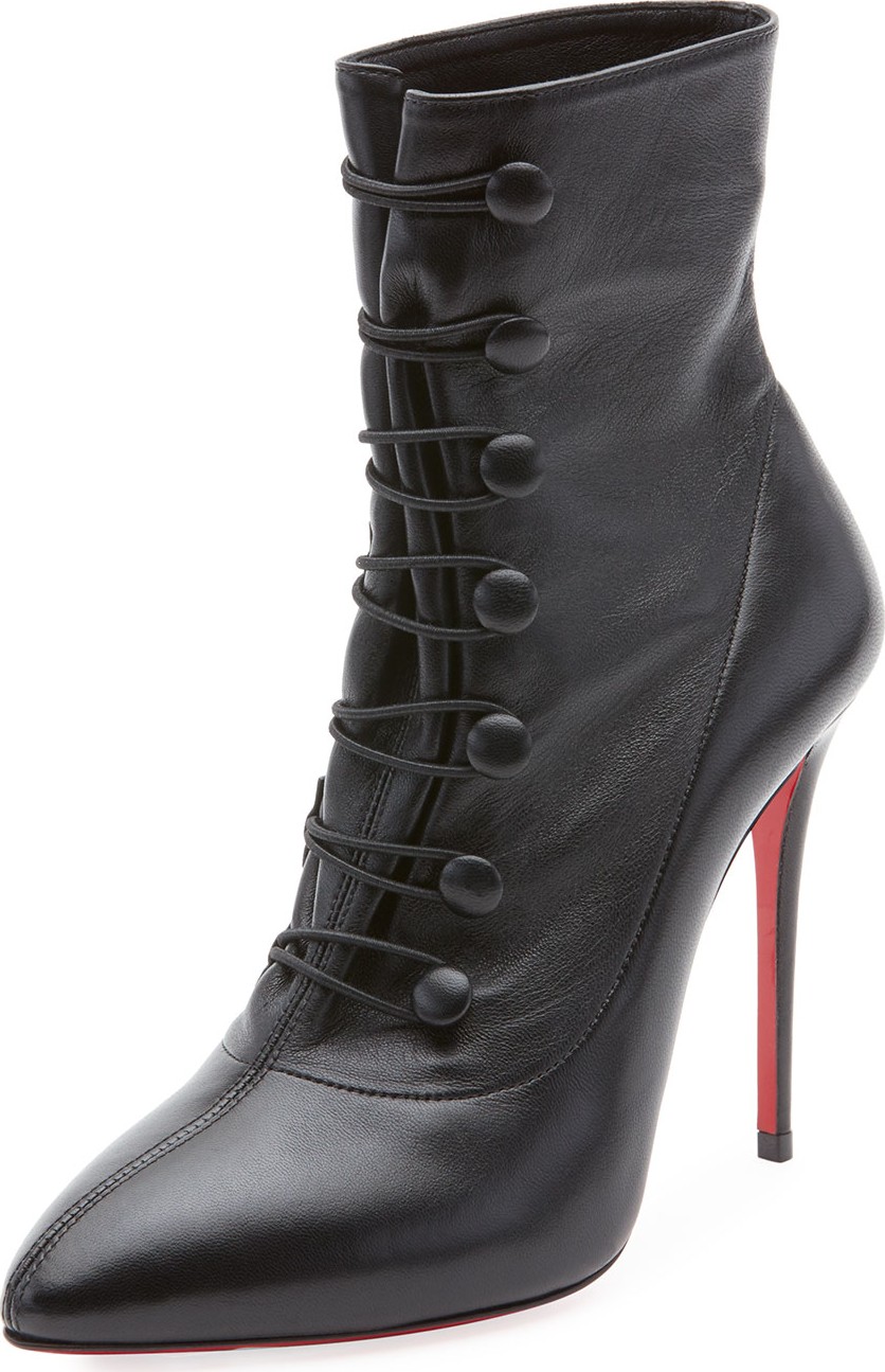 Christian Louboutin French Tutu Button-Loop Napa Red Sole Booties