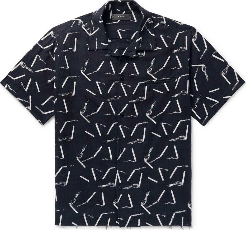 Amiri Camp-Collar Printed Brushed Cotton-Twill Shirt