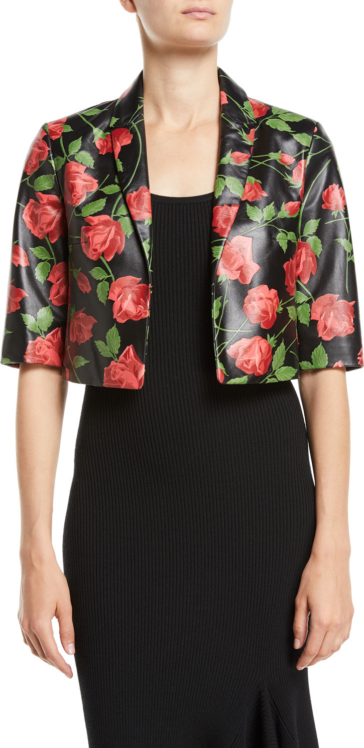 Michael Kors Collection Stemmed-Roses Plonge Leather Bolero Jacket