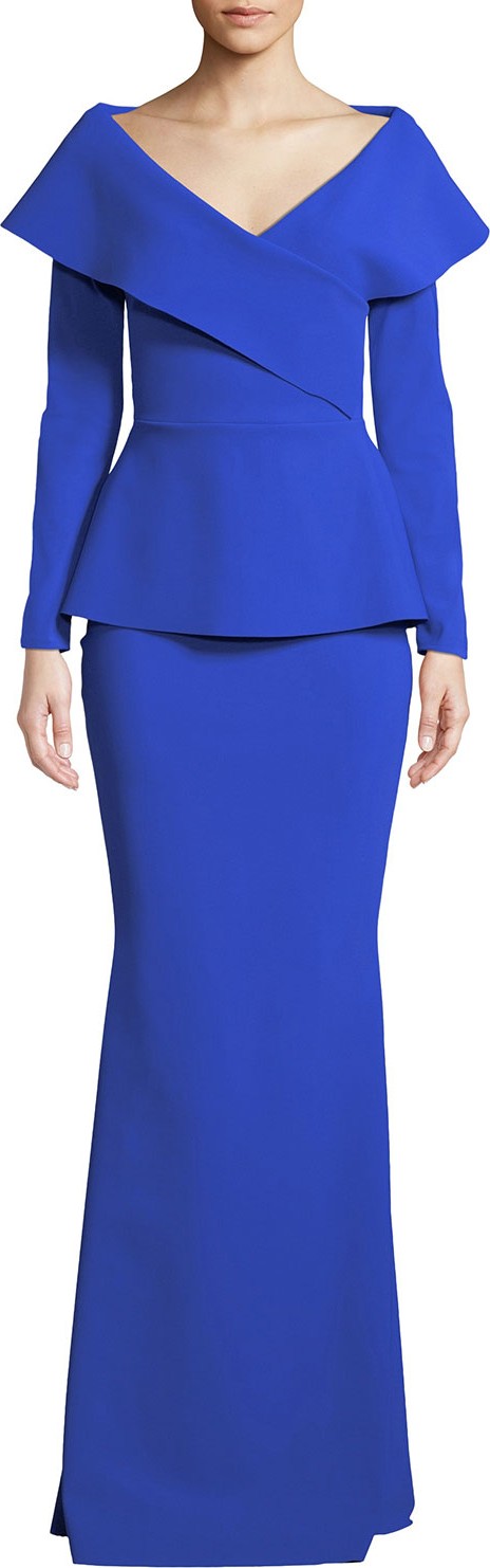La Petite Robe di Chiara Boni Venussia Portrait-Neck Peplum Gown