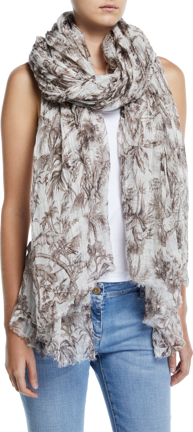 Brunello Cucinelli Floral-Print Linen Scarf